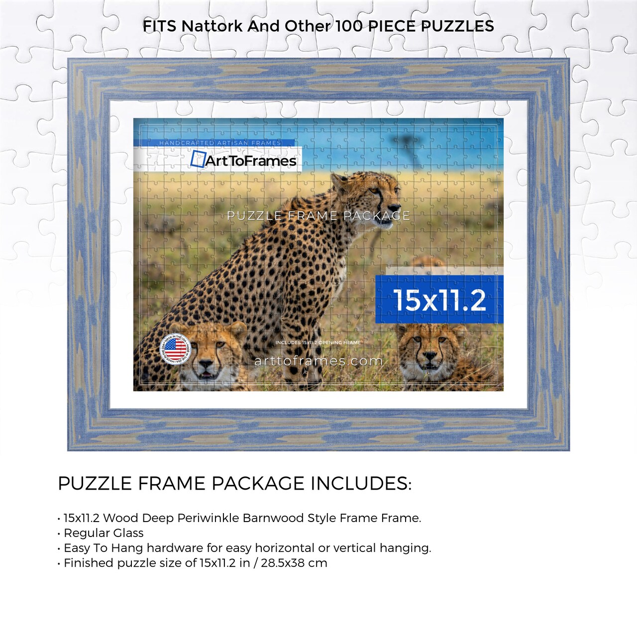ArtToFrames 15x11.2 INCH / 28.5x38 CM Puzzle Frame for 100 piece Puzzles.This 1.50 Inch Custom MDF Frame for Puzzles Comes with Regular Glass, Available in Multiple Colors